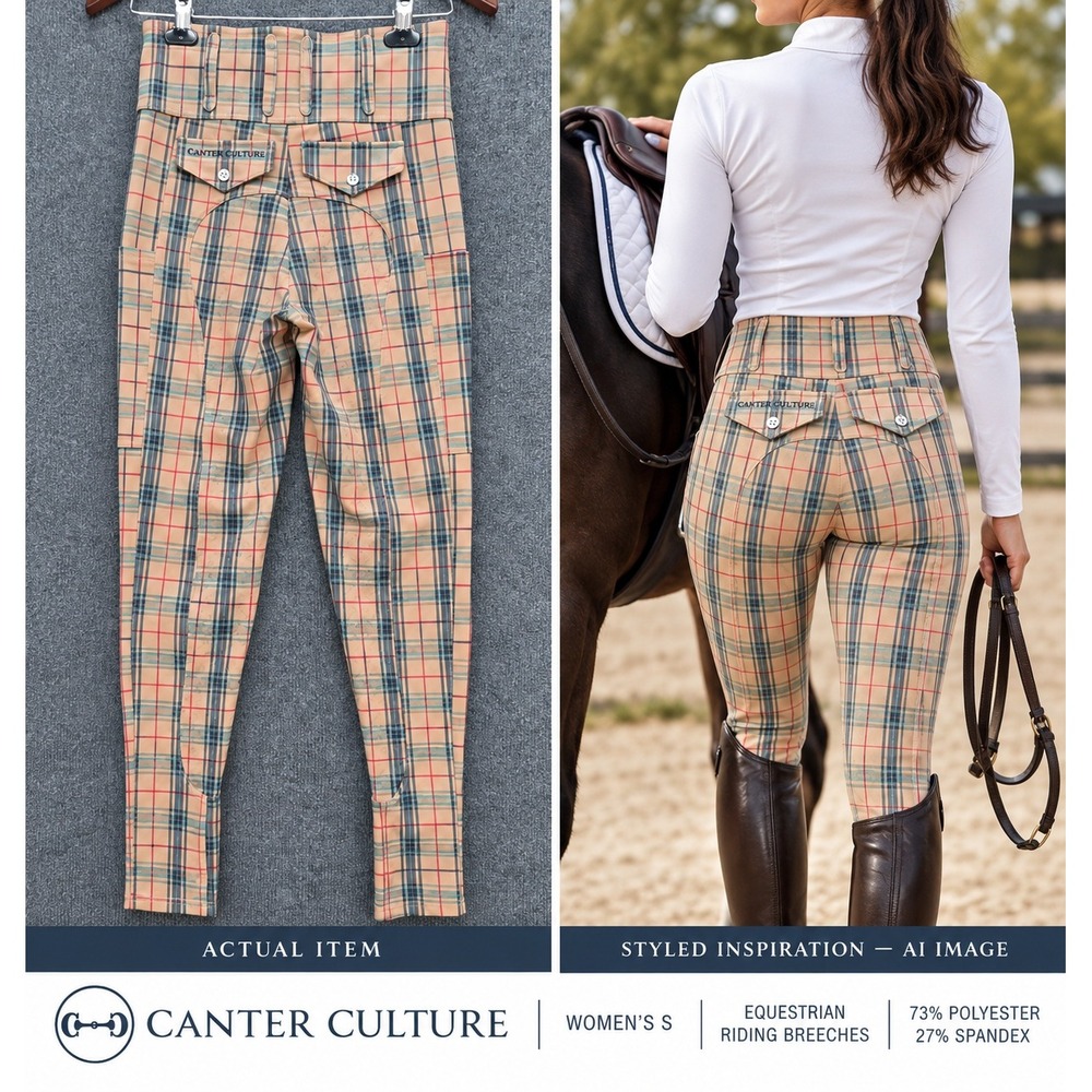Canter Culture Riding Breeches Women Tan Plaid Equestrian Full Seat S Excellent